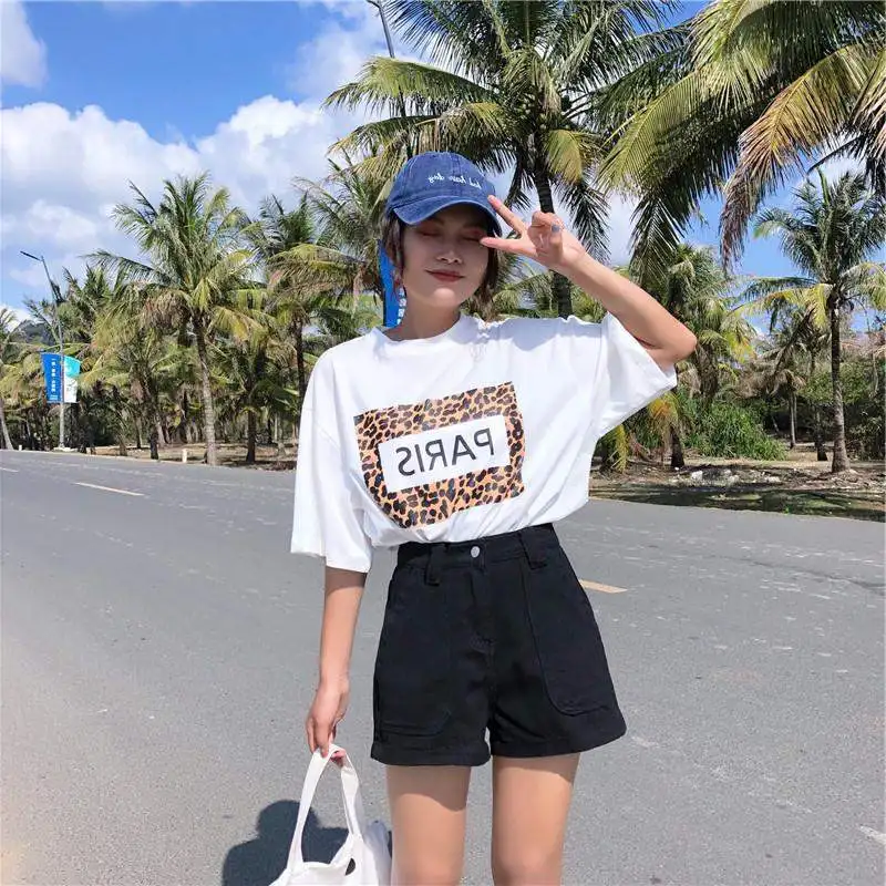 Новинка лета 2019 Свободные корейские шорты с высокой талией модные джинсы