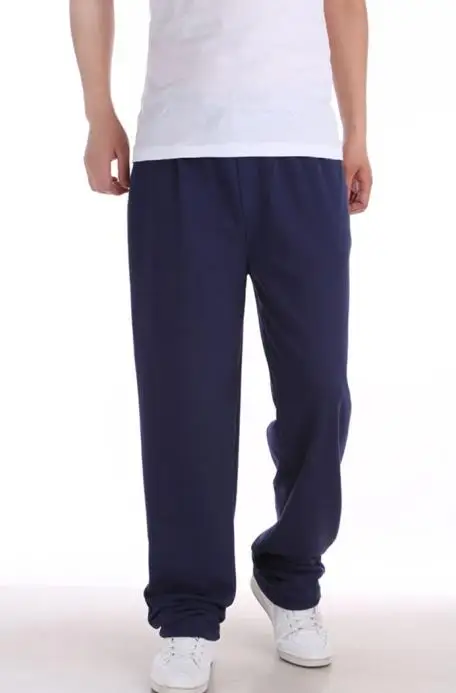Dark blue Однотонные мужские штаны для бега из хлопка, свободные дышащие спортивные штаны большого размера, спортивные тренировочные баскетбольные штаны для бега размера плюс - Цвет: Dark blue
