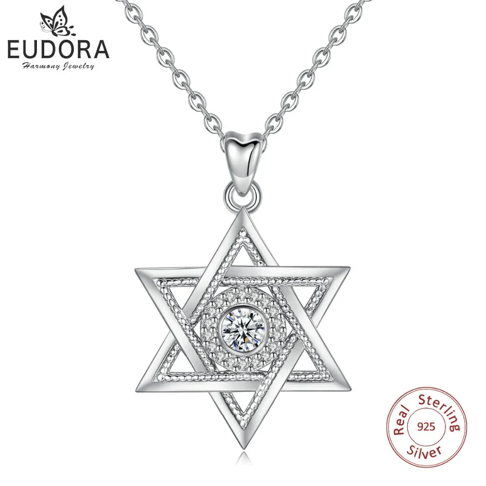 EUDORA, 925 пробы, Серебряная Звезда Давида и кубический цирконий, кулон, ожерелье, модное, гексаграмма, CZ, ювелирное изделие, Подарок на годовщину, D334