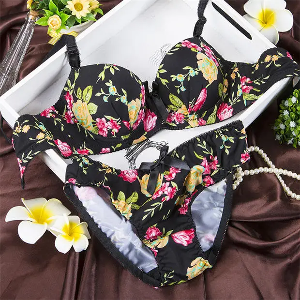 Бюстгальтер из микрофибры с цветочным принтом комплект нижнего белья пуш ап