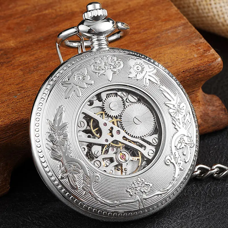 Pocketwatch серебряные Резные большие римские цифры античные ручные механические