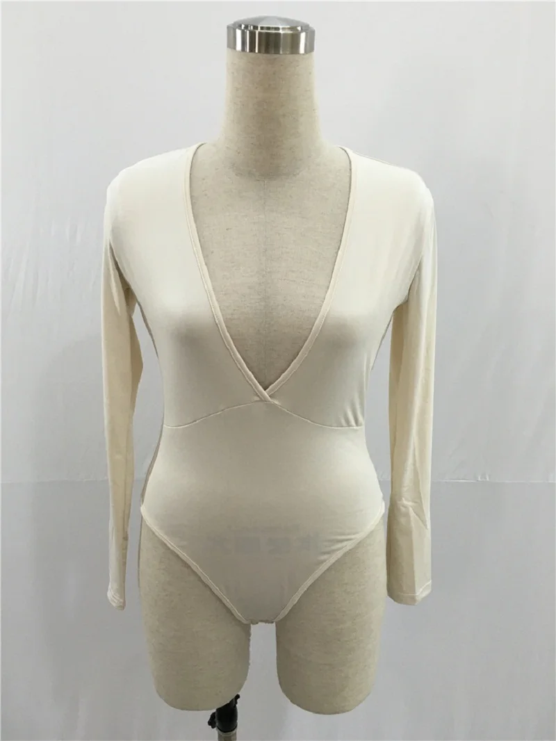 Сексуальное Женское боди с v-образным вырезом повседневное длинным рукавом