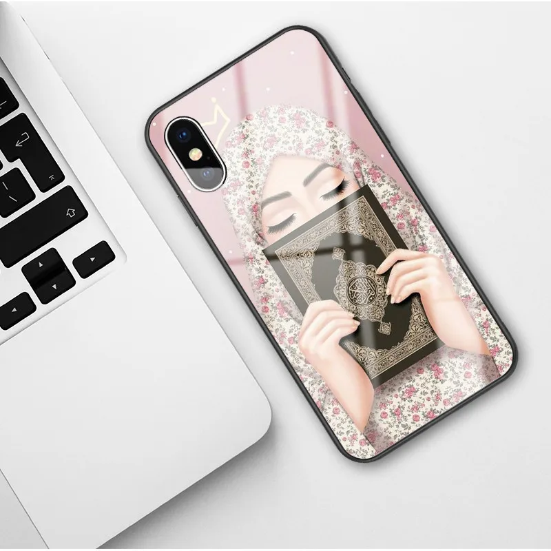 Роскошный женский стеклянный чехол для телефона для iPhone X 6 6S 7 8 Plus XR XS MAX Модный мусульманский черный чехол для iPhone 11 Pro Max