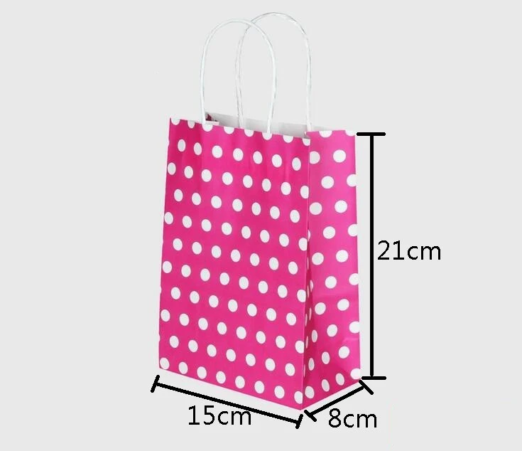 

10pcs/lot Dot Colorful Paper Gift Bag With Handles 21*15*8cm Gift Packing Bags DIY Multifunction Shopping Bags Party Supplies
