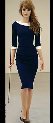 Dark blue H0090 Новая мода профессиональный женский элегантный ампир талии Bodycon длиной до колена карандаш вечерние платья - Цвет: Dark blue