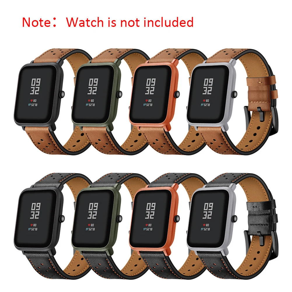 Смарт-часы ремешок из натуральной кожи браслет для Xiaomi Huami Amazfit Bip Молодежные часы ремешки полосы 20 мм ремень