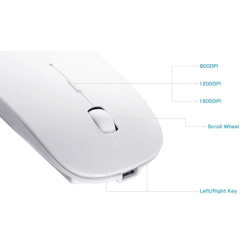Перезаряжаемая Bluetooth мышь Ультра тонкая беспроводная белая-новейшая версия Vesion