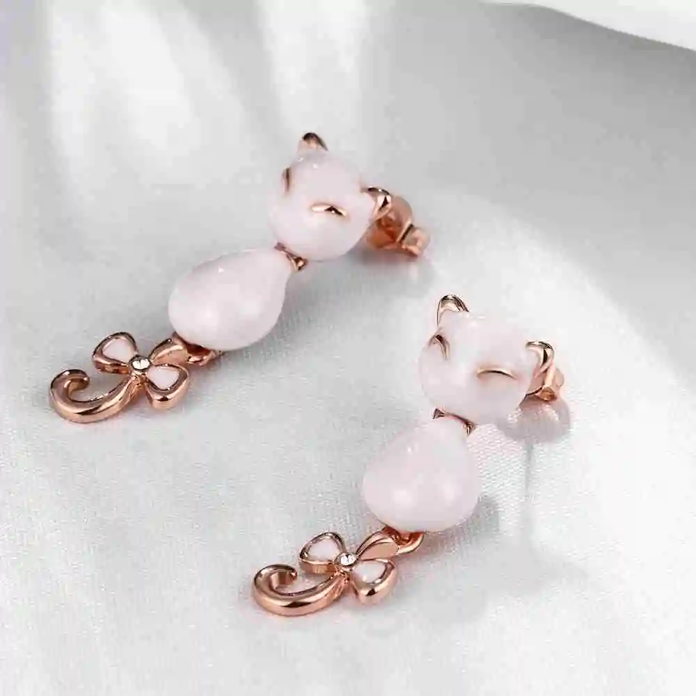 Женские серьги-пусеты KITEAL серьги из белого/розового золота с милым лисьим бантом