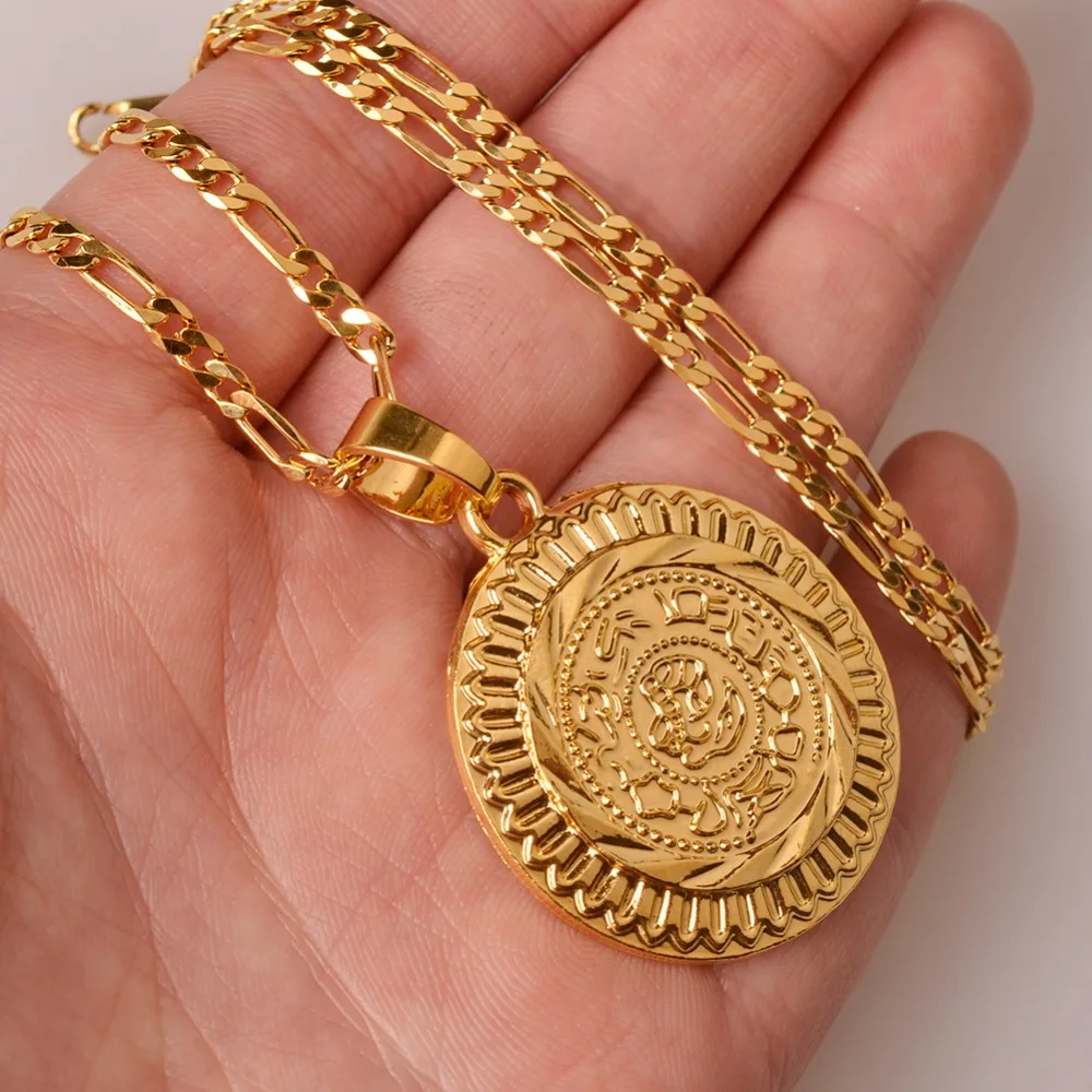 Gold Color Arab Metal Coin Pendant Necklaces for Women Men African Middle East Best Jewelry Gifts #J0851 | Украшения и аксессуары