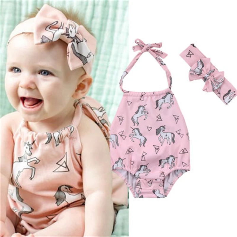 Летние топы для новорожденных девочек боди с единорогом комплекты хлопковой