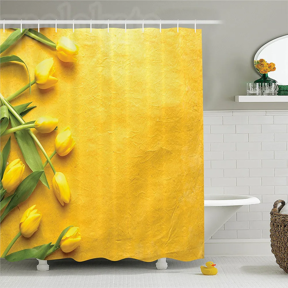 Желтый декор набор занавесок для душа датские голландские тюльпаны на цветной