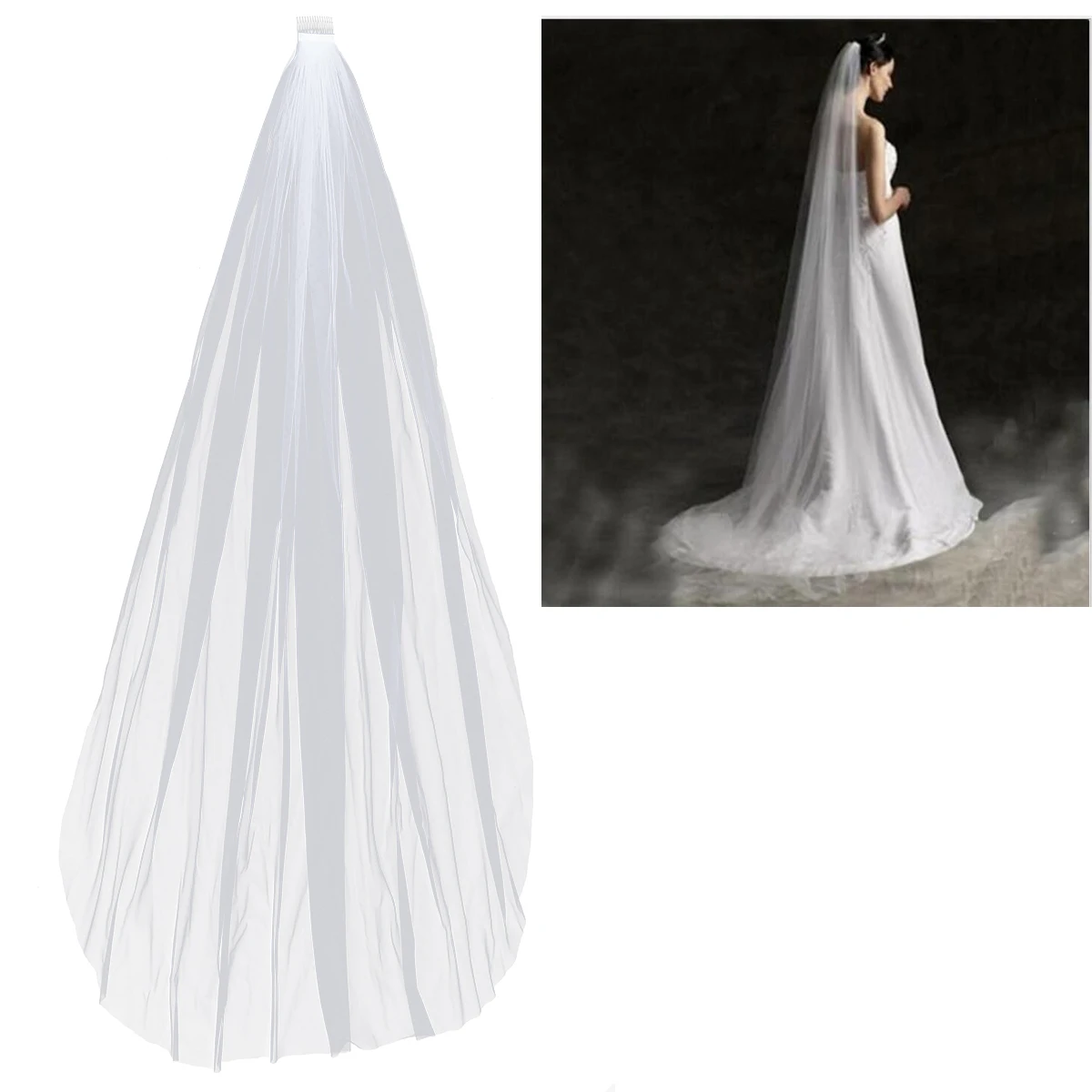 1pc Bridal VeilsLong Single Layer Wedding Veil with Comb Accessories | Свадьбы и торжества