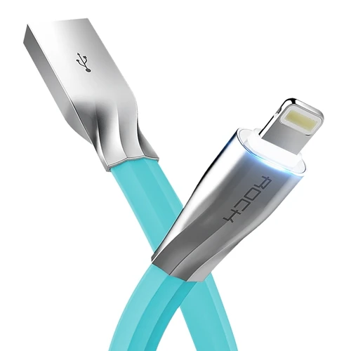 Usb-кабель с автоотключением для iPhone 6, ROCK 1 м, цинковый сплав 2,1 А, Макс., светодиодный кабель для быстрой зарядки, кабель для синхронизации iPhone X 7 8, usb-кабель - Цвет: blue