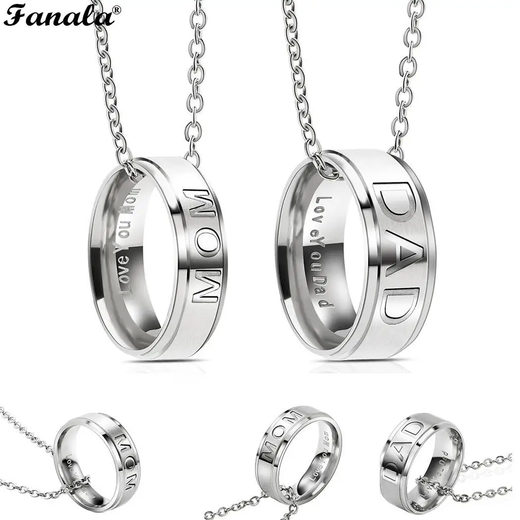 Steel Father's Pendant Necklace Engraved Stainless Letter Day Mom Love Round Dad | Украшения и аксессуары