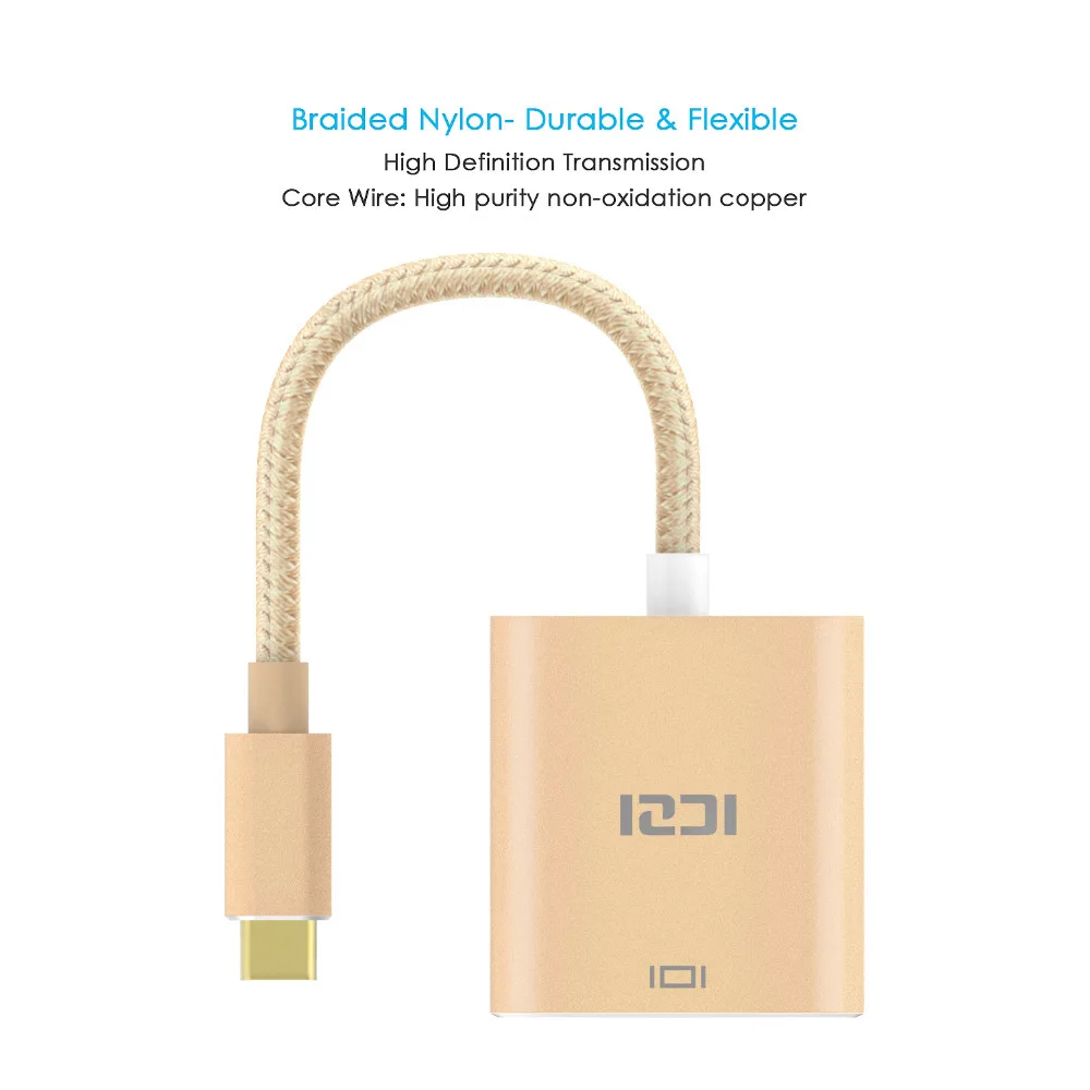 ICZI USB C type C(USB 3,1 и Thunderbolt 3 порта совместимый) к адаптеру VGA 1080P АЛЮМИНИЕВЫЙ корпусный кабель для lenovo Yoga MacBook Pro