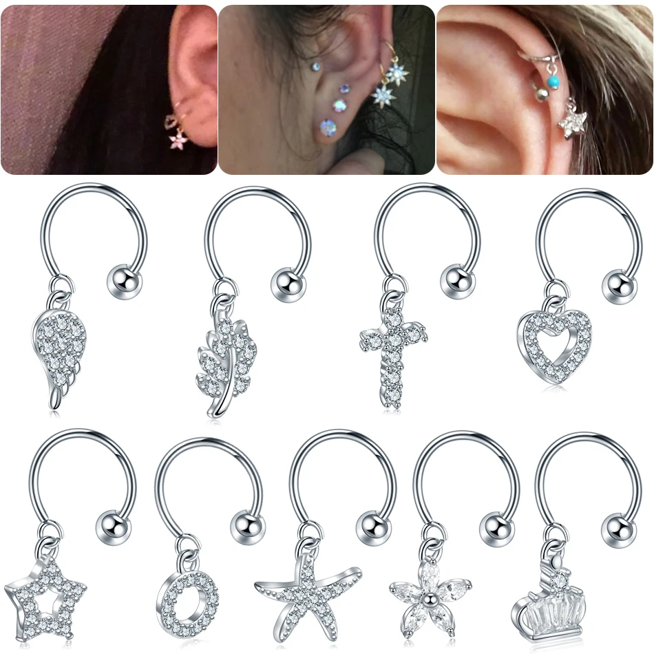 

1PC Steel DIY 9Styles CZ Gem Pendant Dangle Hoop Cartilage Earring Helix Tragus Rook Lobe Ear Piercing Fashion Women Jewelry 20G
