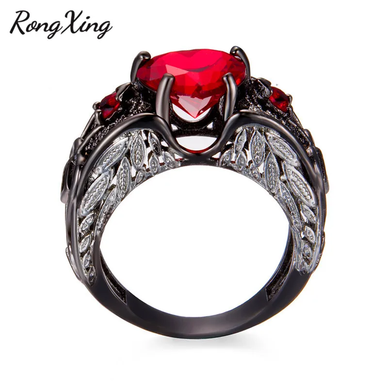 Rongxing старинный камень июня кольцо с красным сердцем для женщин Черное золото