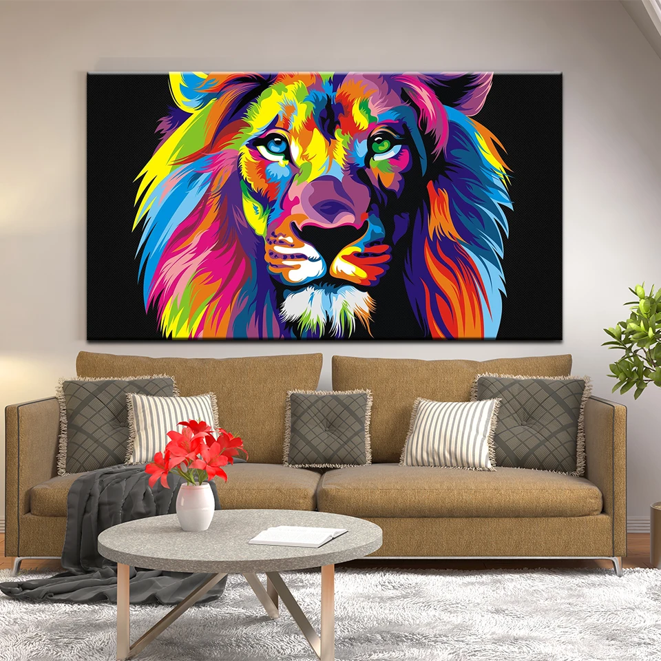 Абстрактная акварель красочный лев Король диаграмма стены искусства холщовая