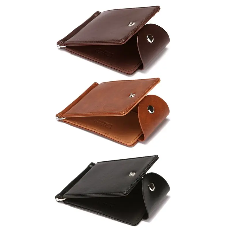 

Fashion PU Leather Men Case Holder Button Hasp Coin Pouch Wallet Money Clip Case