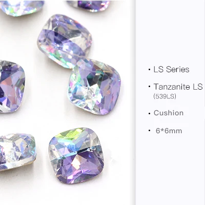 cushion 6x6mm Стразы для нейл-арта, ювелирные изделия, декоративная наклейка, танзанит, лазерные стразы, камни, стеклянные стразы для одежды - Цвет: cushion 6x6mm