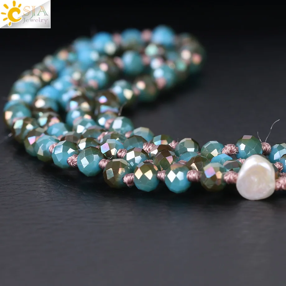 CSJA розовые зеркальные перламутровые синие стеклянные бусины с узлом 4 мм