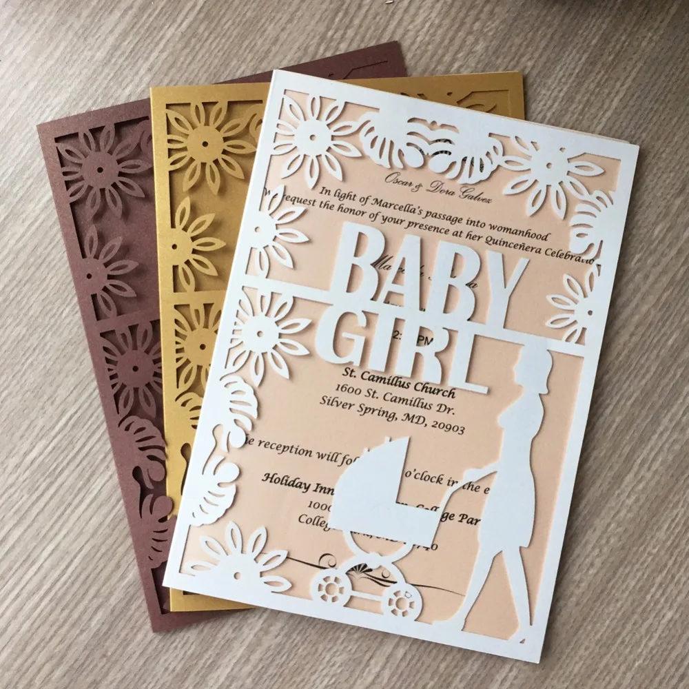 

30pcs/lot Paper Craft Lace Gender Reveal Decoration Baby Girl Baby Shower Party Wedding Invitaiton Card Place Cards Best Wishes