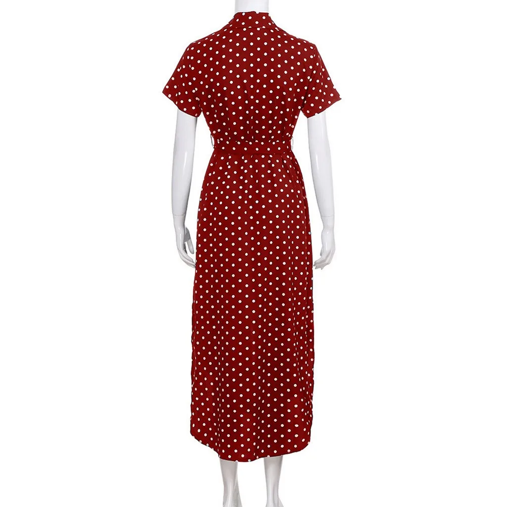 Женское Повседневное платье FREE OSTRICH однотонное длинное в горошек с бантом v