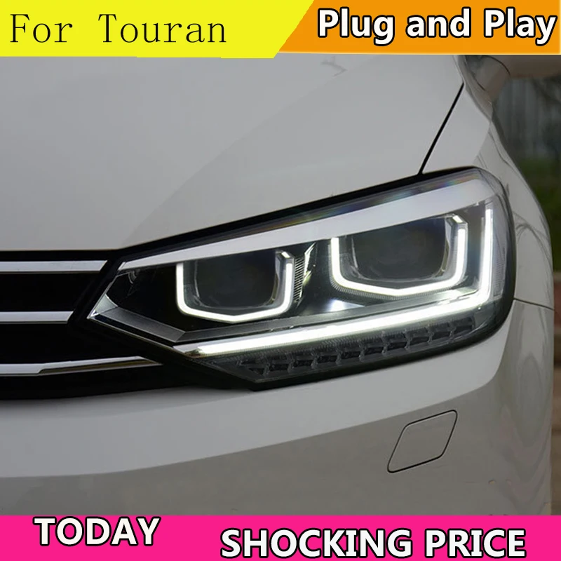 Doxa автомобильный Стайлинг чехол на головную лампу для VW Touran фары Touran светодиодный фары DRL Объектив Двойной Луч би-ксенон HID