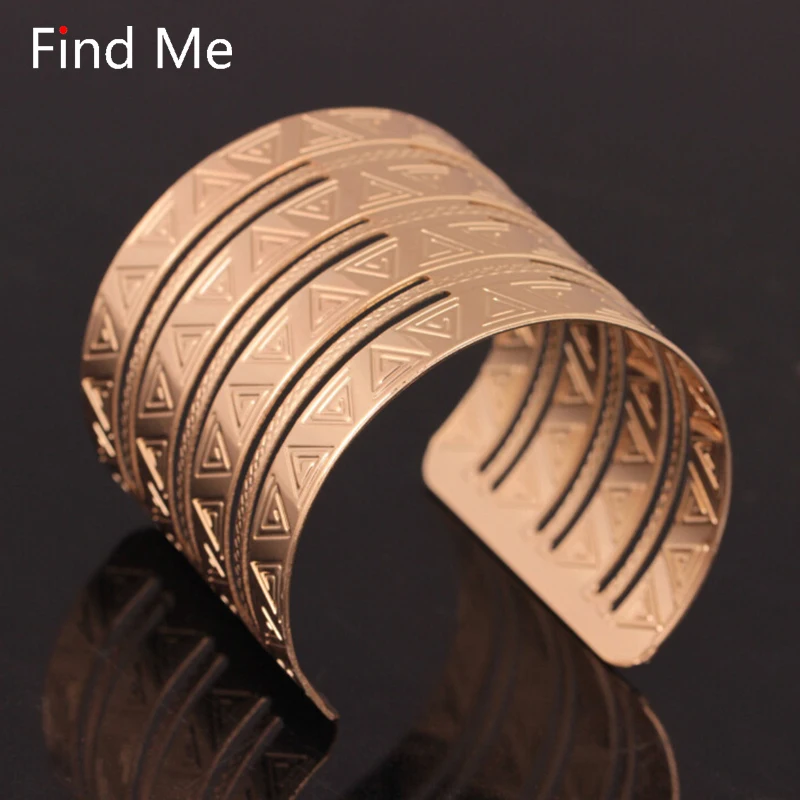 Женский Винтажный Браслет манжета Find Me открытый металлический широкий резной