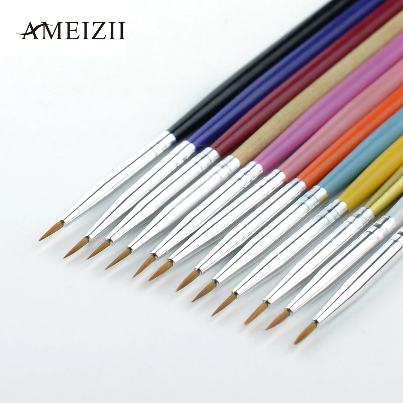 Ameizii 12 шт. набор кистей для ногтей Pro гель Рисование Макияж инструмент Аксессуары дизайн ногтей ручки-щетки Маникюр для красоты ногтей