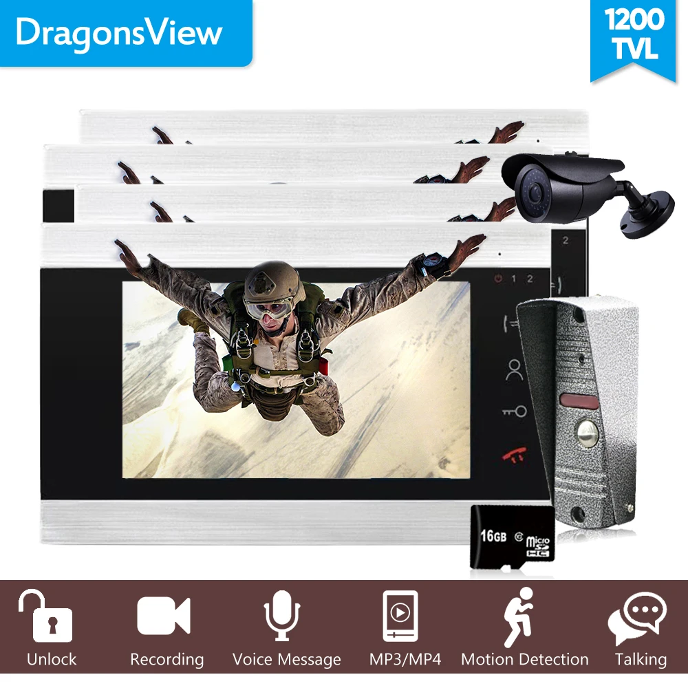 Dragonsview 1200TVL 7 &quotцветной видеодомофон проводной дверной телефон система