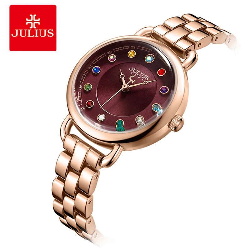 

Julius Top Luxury Diamond Women Watches Fine 12 Colors Rhinestone Quartz Wristwatch Ladies Stainless Steel Bracelet Watch