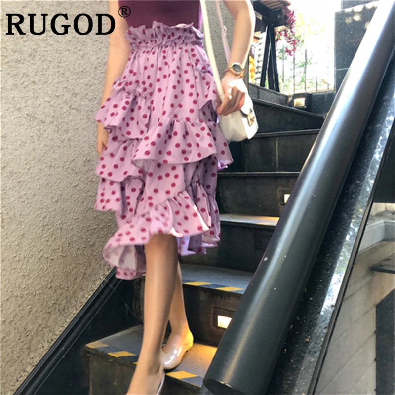 RUGOD 2019 летняя шифоновая Женская юбка с принтом в горошек бохо Асимметричная Мода