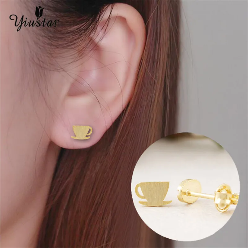 Yiustar модные Кофе CUP и Бин Серьги-гвоздики дети Для женщин jewelry дешевые уши стержня