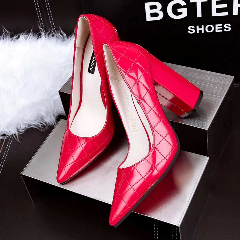 2016 горячая распродажа новый стеганый мода женщина площадь высокие каблуки туфли