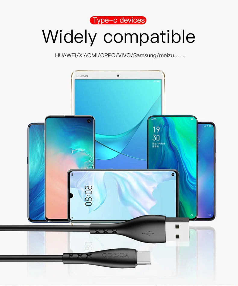 Yesido CA26 usb type-C кабель для samsung S10 S9 S8 Plus быстрое зарядное устройство type-c кабель для Xiaomi huawei One Plus 6 USB C Кабели шнур