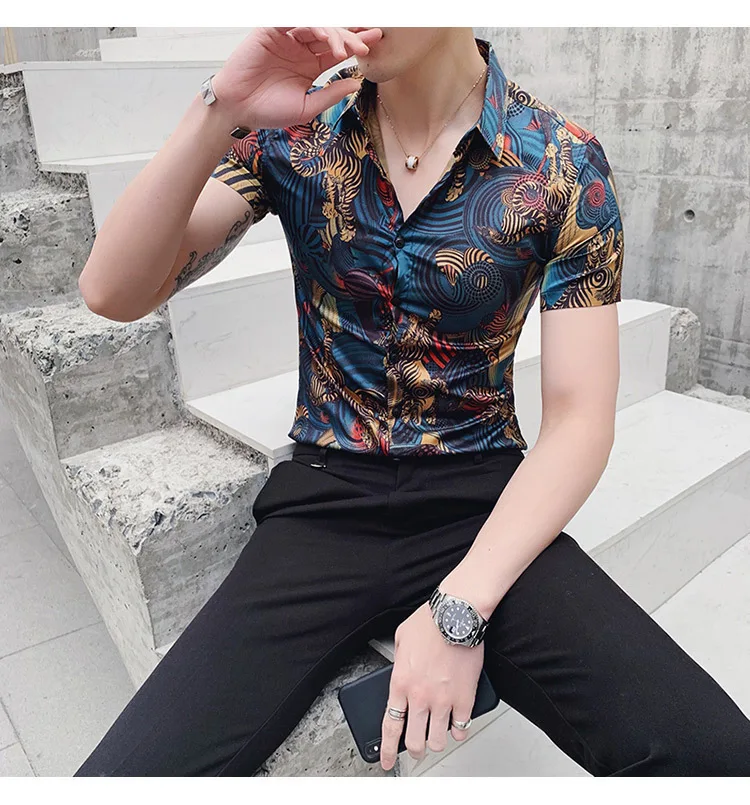 Повседневное Camisa Masculina Бизнес Работы Рубашки Летние Шорты рукавом Slim Fit печати Для мужчин рубашка Для мужчин Одежда корейский Смокинг Рубашка