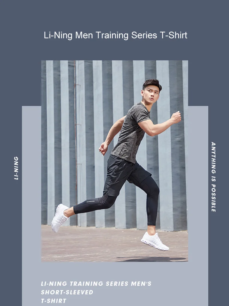 Li-Ning мужская тренировочная серия, Спортивная футболка, нейлон, полиэстер, обычная посадка, бесшовная, дышащая подкладка, Спортивная футболка ATSP095 MTS3086