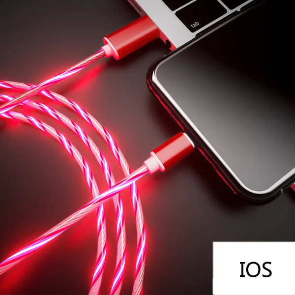 red for iPhone Светящийся кабель для зарядки мобильных телефонов светодиодный светильник Micro usb type C зарядное устройство для iPhone X samsung Galaxy S8 S9 зарядный провод шнур - Цвет: red for iPhone