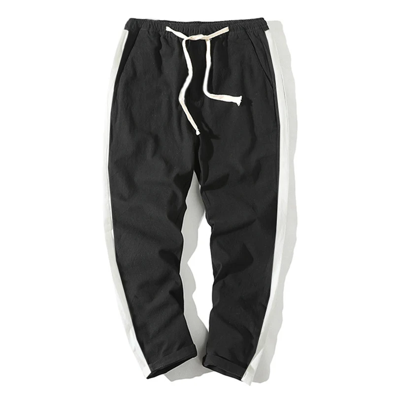 Хлопковые льняные бегунов черные мужские шаровары Harajuku фитнес повседневные