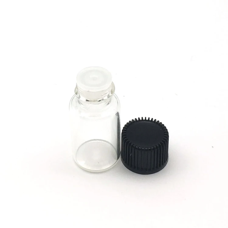 3ml Clear With Black 5 шт. 1 мл 2 мл 3 мл 5 мл мини Янтарная жидкая стеклянная бутылка с отверстием редуктора и крышкой маленькие флаконы для эфирных масел - Цвет: 3ml Clear With Black