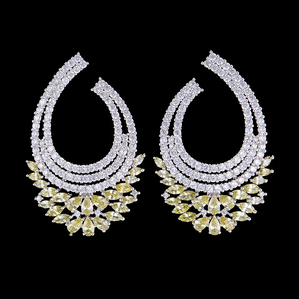 Высокое качество покрытые модные апертуры капли кулон фианит Висячие серьги для