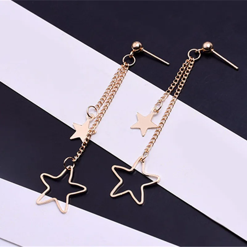 Zhenshecai New Golden Silver Color Star Tassel Earrings Long Chain Women Hollow Boucle D'oreille Femme E0311 | Украшения и