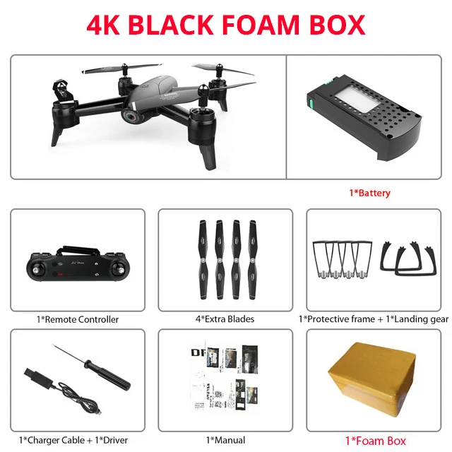 4K Black Foam box FPV Дрон двойная камера HD 4K 1080P 720P wifi Дрон 22 Mins вертолет Квадрокоптер самолет игрушки RTF для детей Подарки - Цвет: 4K Black Foam box