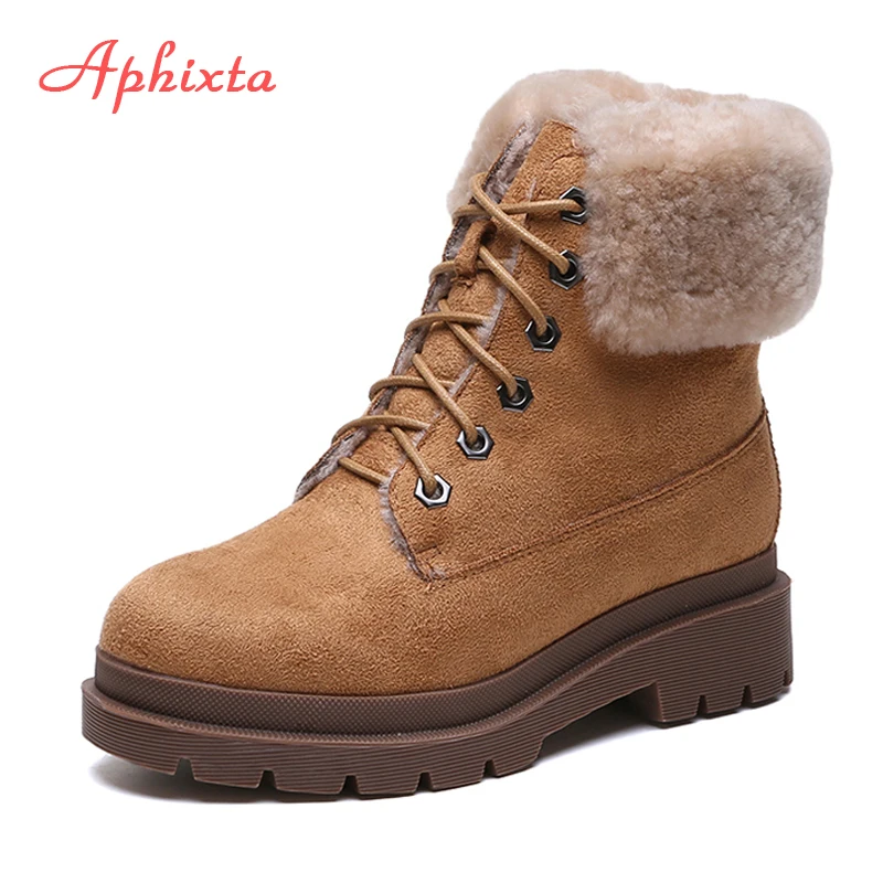 Aphixta/зимние ботинки на меху из натуральной шерсти Женские Теплые ботильоны