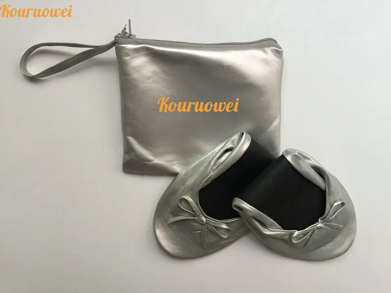 2016 модные серебристые балетки на плоской подошве свернутые туфли с сумочкой