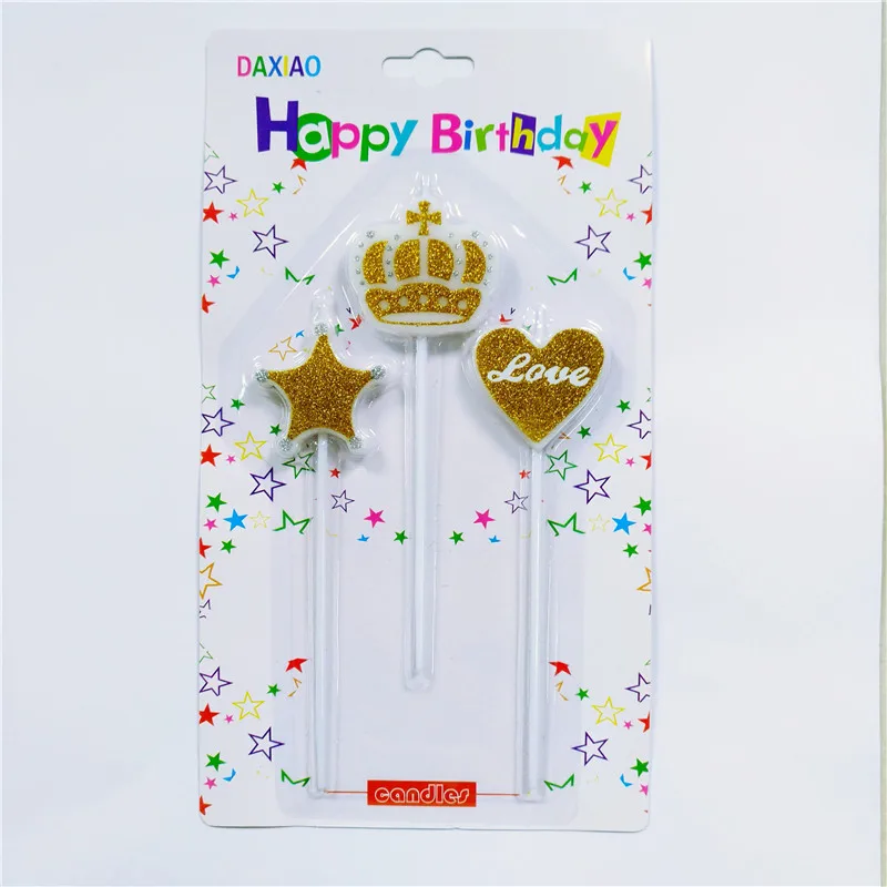 Candle-Crown-Gold Вечерние украшения для торта, для детей, безопасные, с изображением пламени, с днем рождения, корона, звезда, палочки, дизайн, любовь, сердце, на день рождения, на свадьбу - Цвет: Candle-Crown-Gold