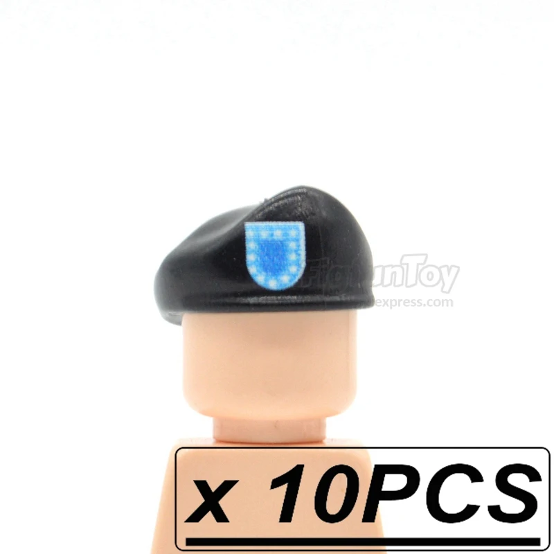 10pcs black berets 10 шт./лот WW2 британские шлемы с принтом MK2 военный армейский берет Кепка MOC блоки Строительные кирпичи игрушки для детей - Цвет: 10pcs black berets