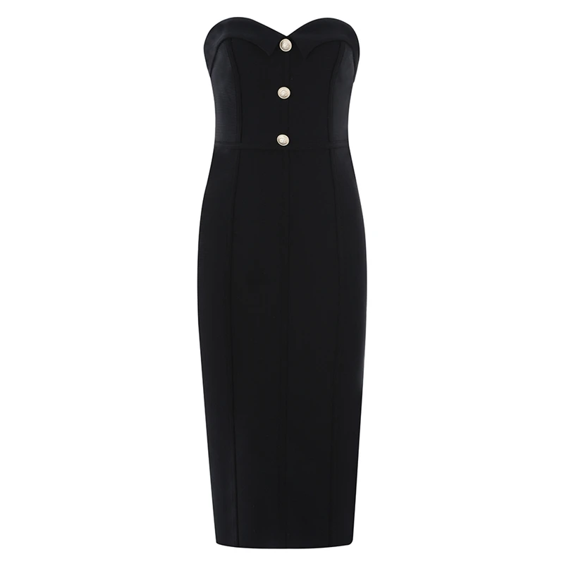 INDRESSME Vestidos Women Sexy Strapless Button Backless Slit Bandage Dress Knee Length Party Club Sleeveless Summer Dress
