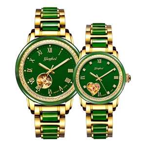 NEW Couple Watches Woman Watches jade business Men's watches Jade mechanical hollow Top luxury personality creative Female Clock - Цвет: Lovers